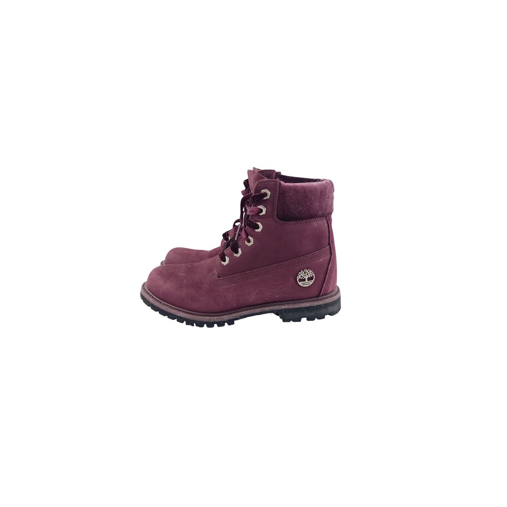 Timberland, Laces Round Toe Leather / Nubuck Lace-Up Boot Women Size 7 Burgundy.